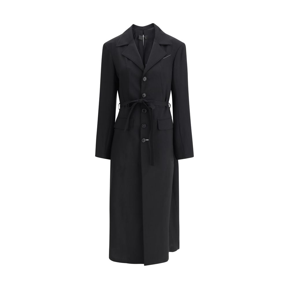 MM6 Black Fleece Wool Coat
